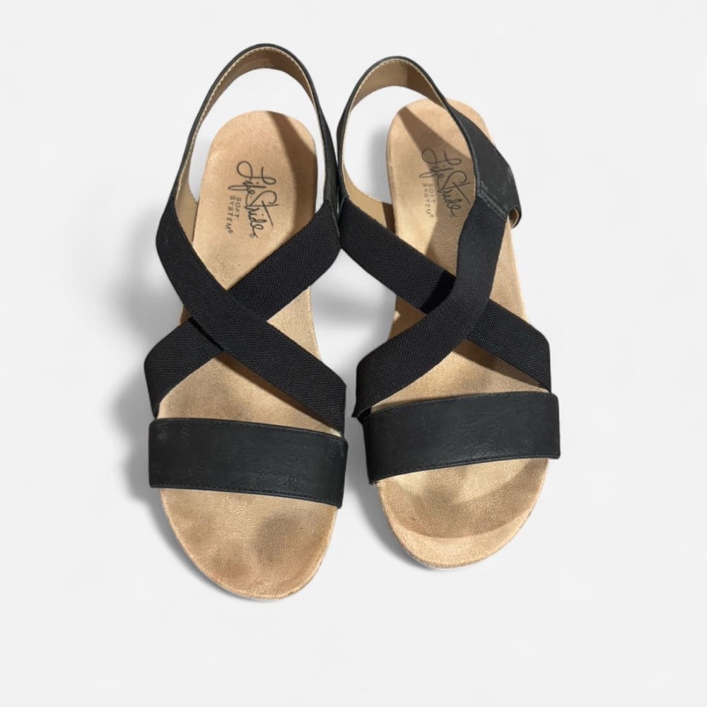 Life Stride Black and Tan Sandals